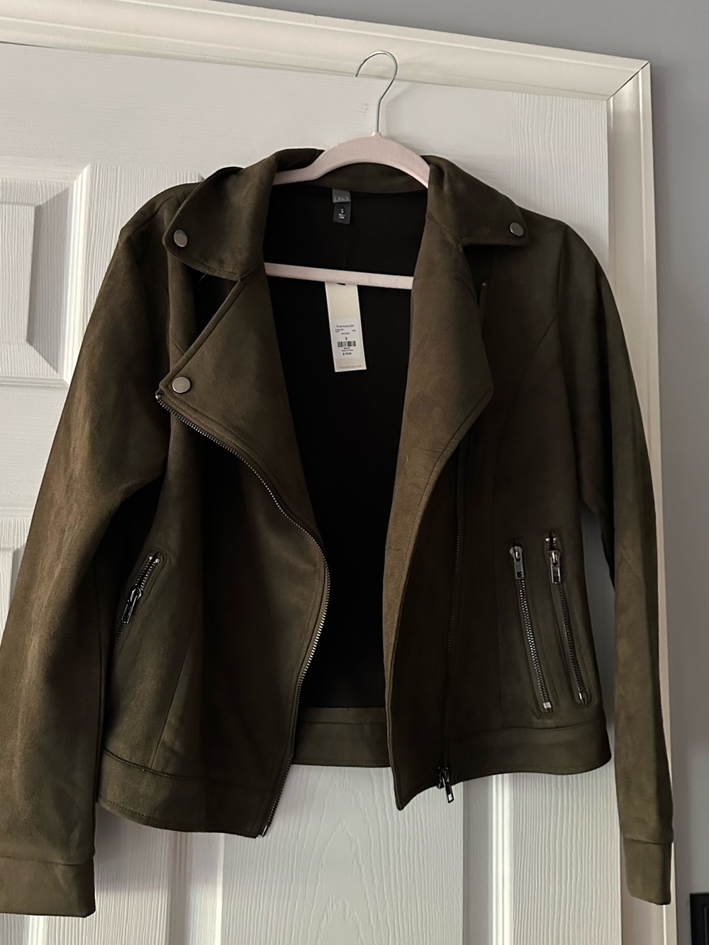 Olive Green Faux Suede Moto Jacket